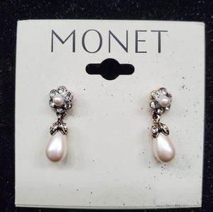 Monet Pearl and Crystal Dangle Earrings